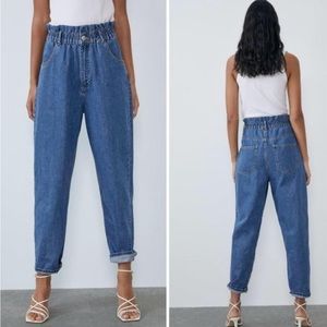 Zara Denim Paper Bag High Waisted Elastic Jeans - Size Small